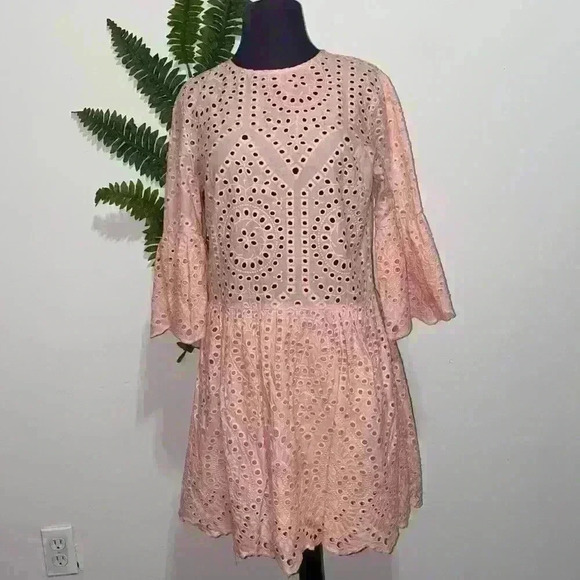 Simpler Dress Bell Sleeve Spring Pink Large Salmon - Picture 1 of 4
